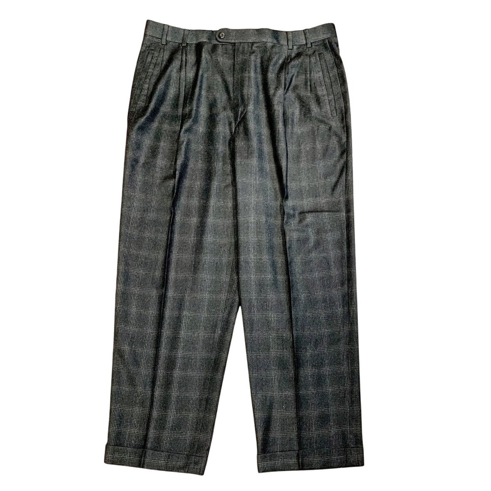 Zanella Jesse Dress Pants Mens 38x29 Grey Plaid Wool Pleated Quiet Luxury